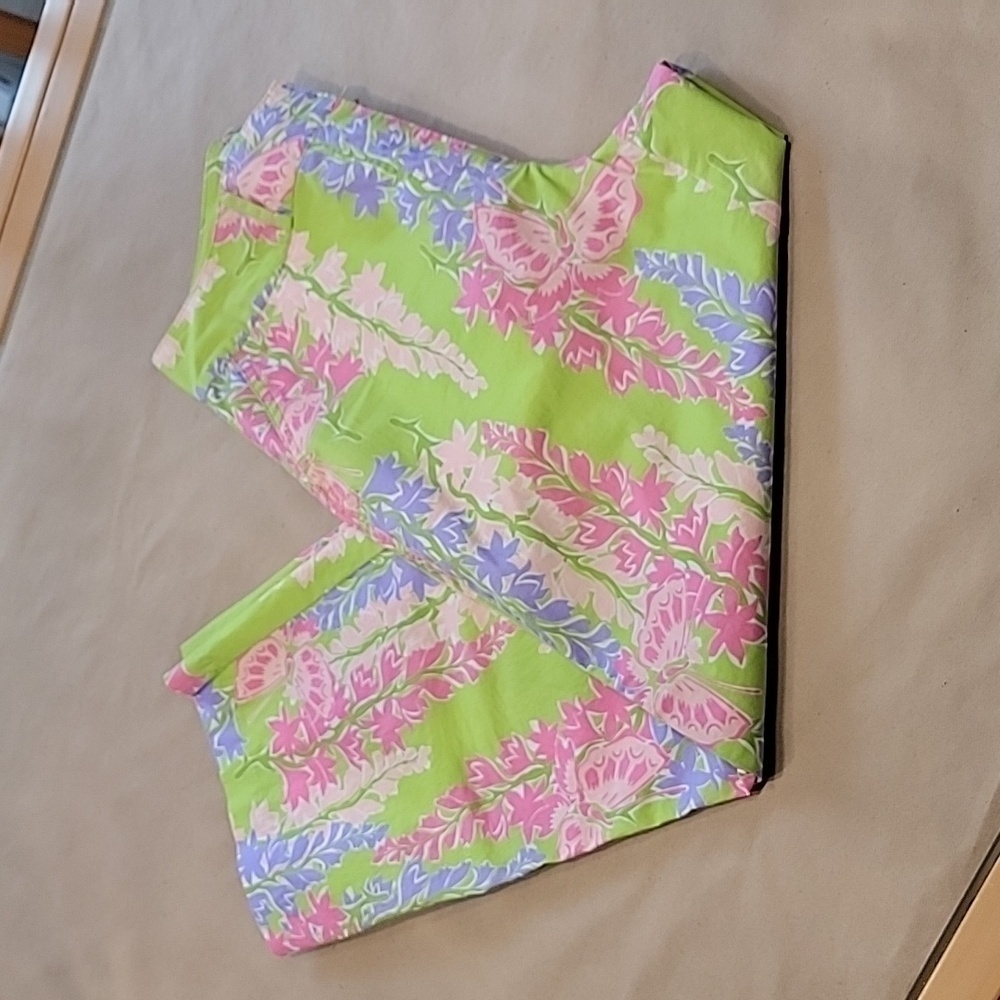 Bamboo Traders Size 4 Tropical Pastel Bright Green Ankle Pants
